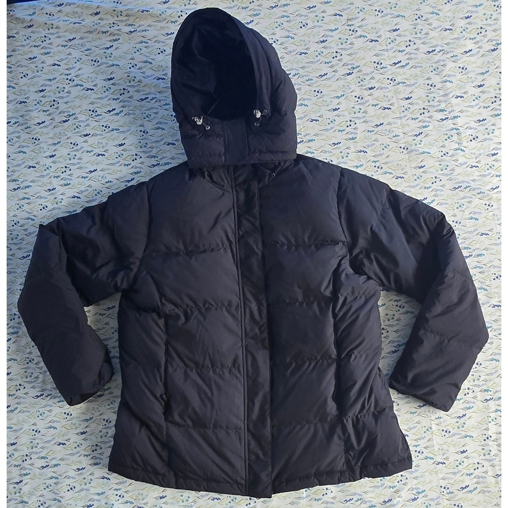 LL Bean Mens Goose Down Puffer Jacket Black Hooded Winter Coat Large Regular L